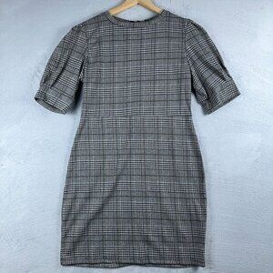 Sonja Betro Sheath Mini Dress Houndstooth Puff Sleeves Womens Gray Size X Large